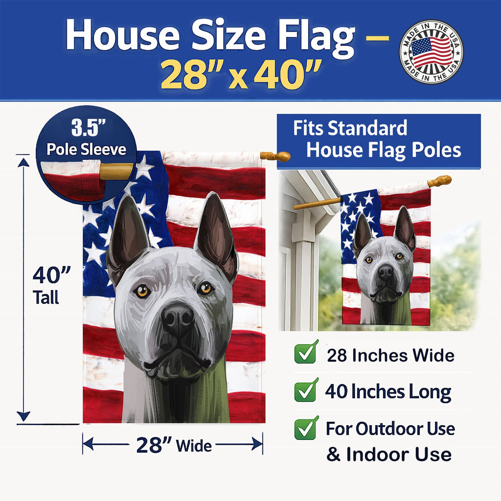 Thai Ridgeback American Flag House Flag 28x40 Porch Sleeve Pole Decorative Outside Yard Banner Artwork Wall Hanging, Polyester