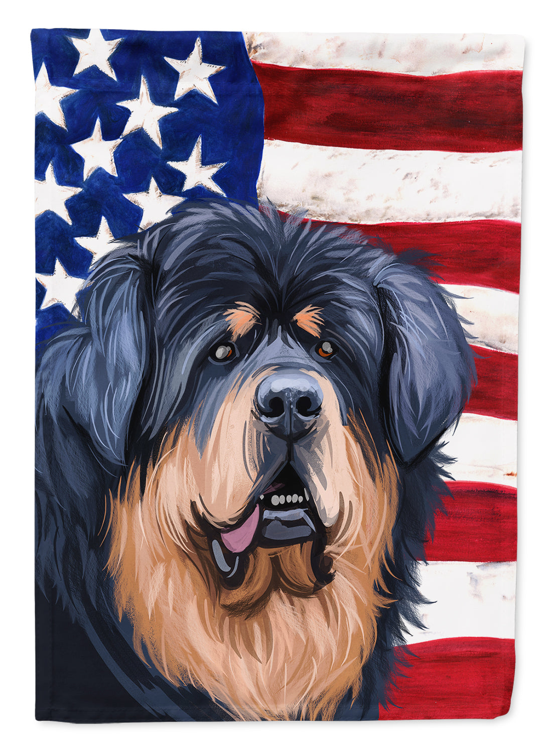 Tibetan Mastiff American Flag House Flag 28x40 Porch Sleeve Pole Decorative Outside Yard Banner Artwork Wall Hanging, Polyester