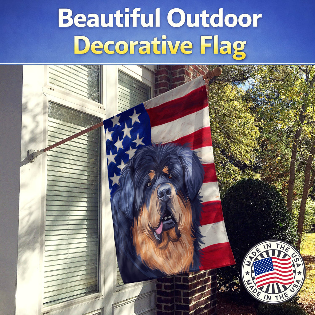 Tibetan Mastiff American Flag House Flag 28x40 Porch Sleeve Pole Decorative Outside Yard Banner Artwork Wall Hanging, Polyester