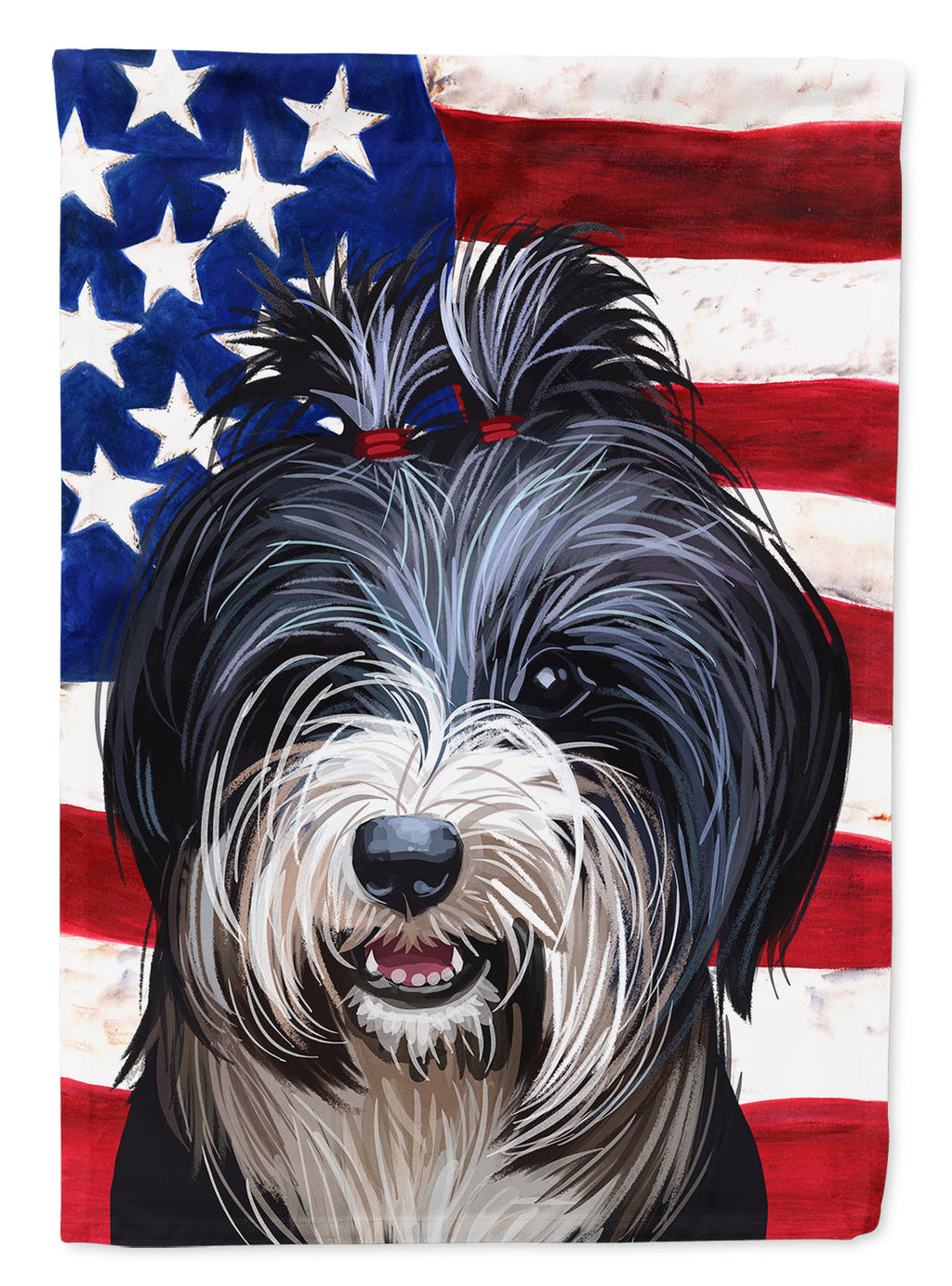 Tibetan Terrier American Flag House Flag 28x40 Porch Sleeve Pole Decorative Outside Yard Banner Artwork Wall Hanging, Polyester