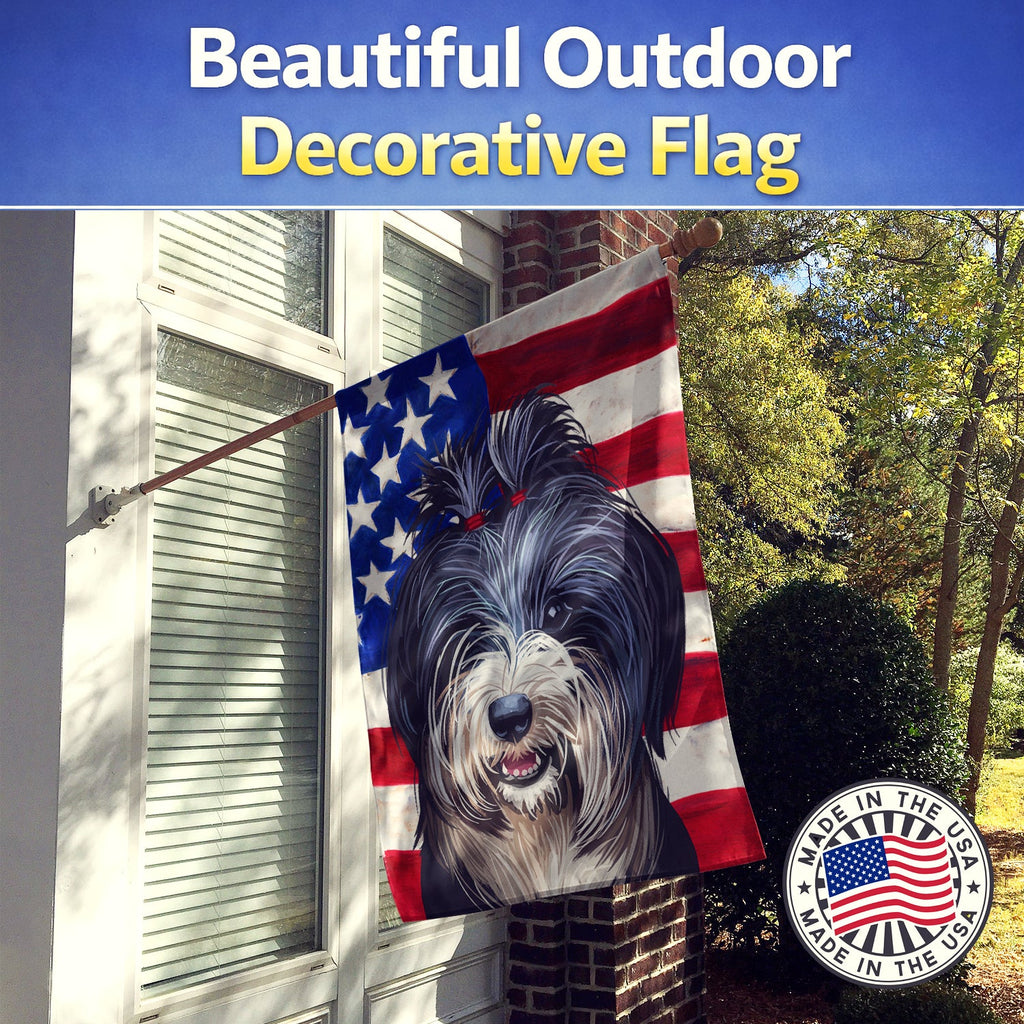 Tibetan Terrier American Flag House Flag 28x40 Porch Sleeve Pole Decorative Outside Yard Banner Artwork Wall Hanging, Polyester