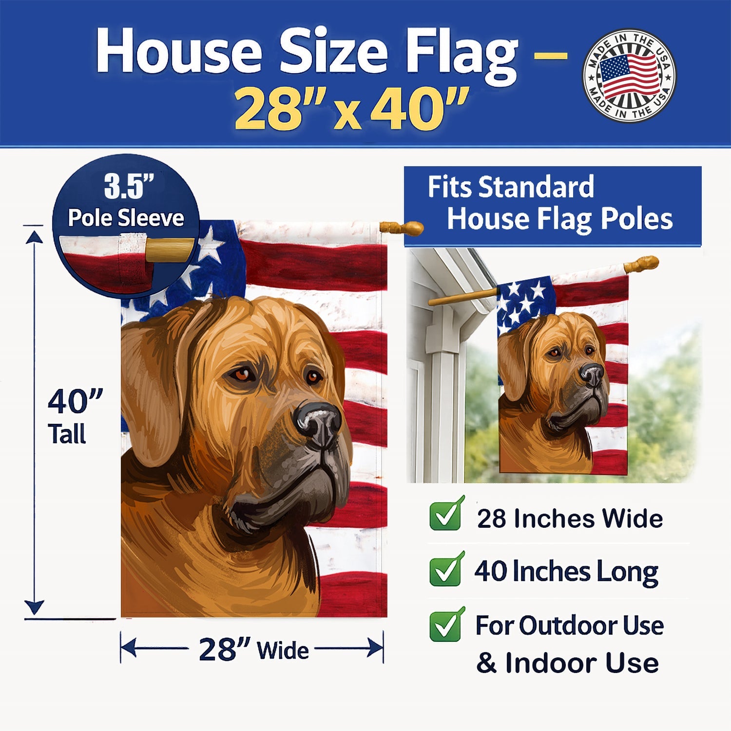Tosa American Flag House Flag 28x40 Porch Sleeve Pole Decorative Outside Yard Banner Artwork Wall Hanging, Polyester