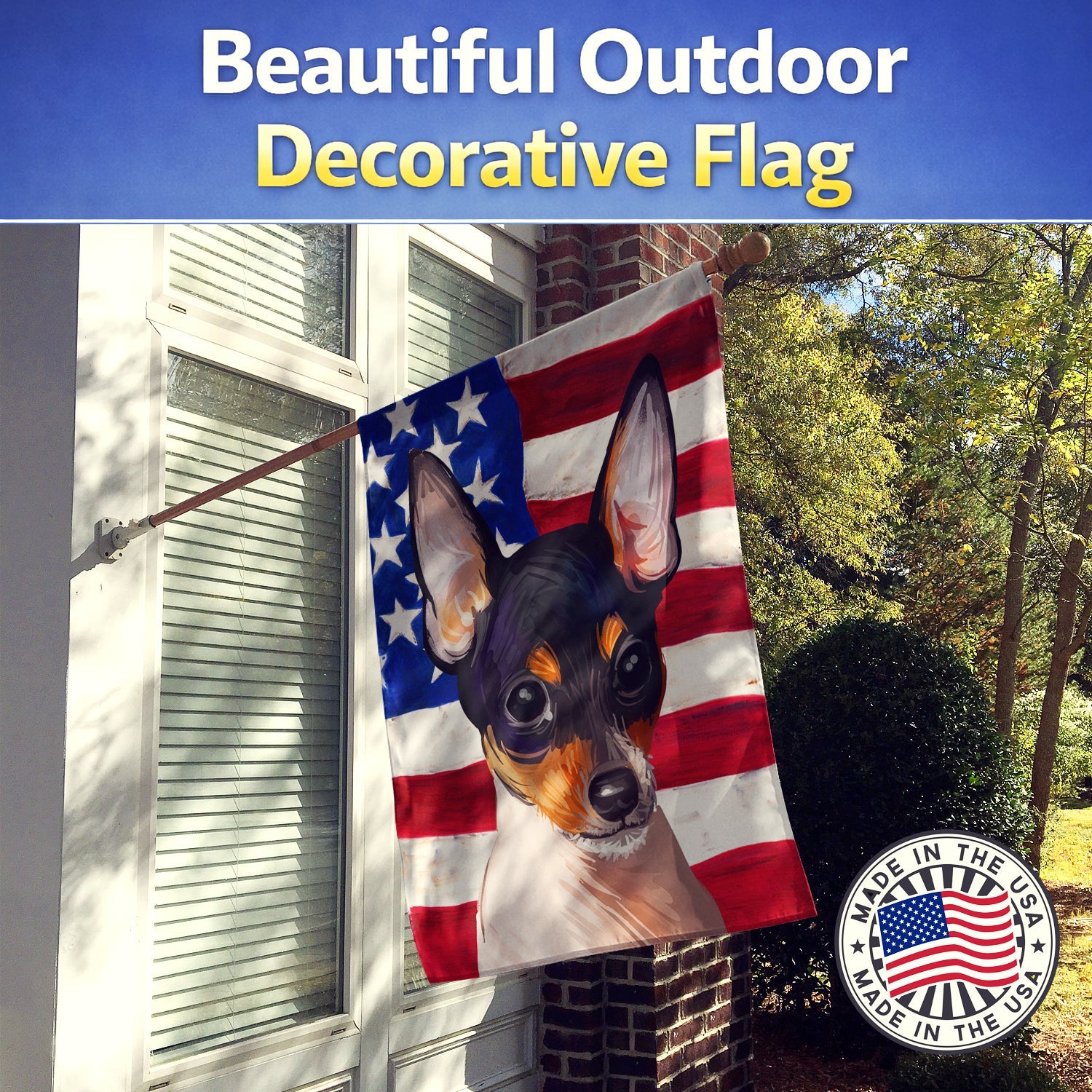 Toy Fox Terrier American Flag House Flag 28x40 Porch Sleeve Pole Decorative Outside Yard Banner Artwork Wall Hanging, Polyester