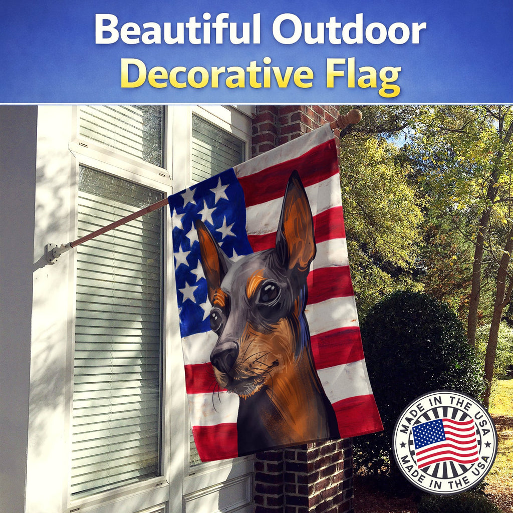Toy Manchester Terrier American Flag House Flag 28x40 Porch Sleeve Pole Decorative Outside Yard Banner Artwork Wall Hanging, Polyester