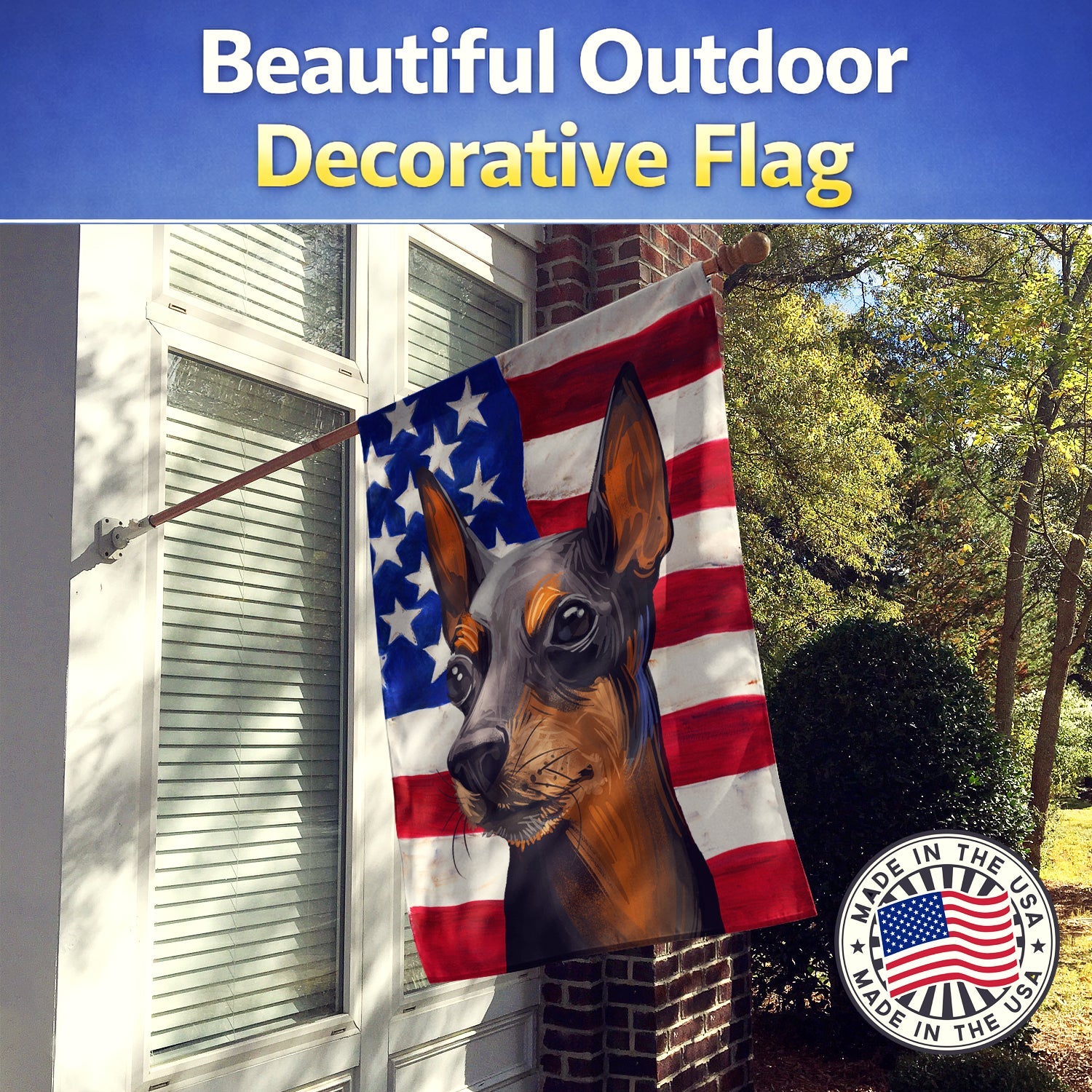 Toy Manchester Terrier American Flag House Flag 28x40 Porch Sleeve Pole Decorative Outside Yard Banner Artwork Wall Hanging, Polyester