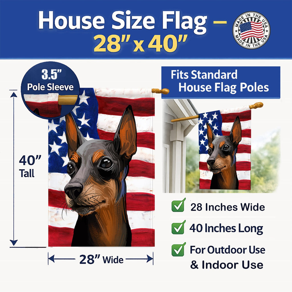 Toy Manchester Terrier American Flag House Flag 28x40 Porch Sleeve Pole Decorative Outside Yard Banner Artwork Wall Hanging, Polyester