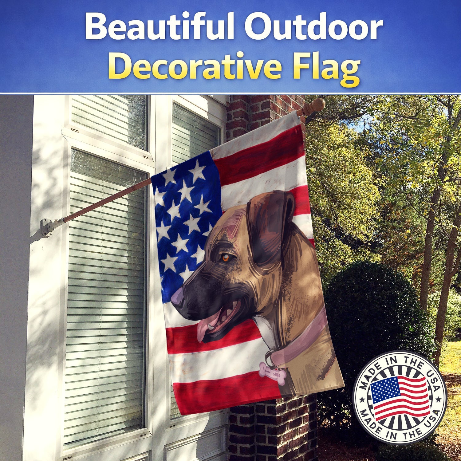 Treeing Tennessee Brindle American Flag House Flag 28x40 Porch Sleeve Pole Decorative Outside Yard Banner Artwork Wall Hanging, Polyester