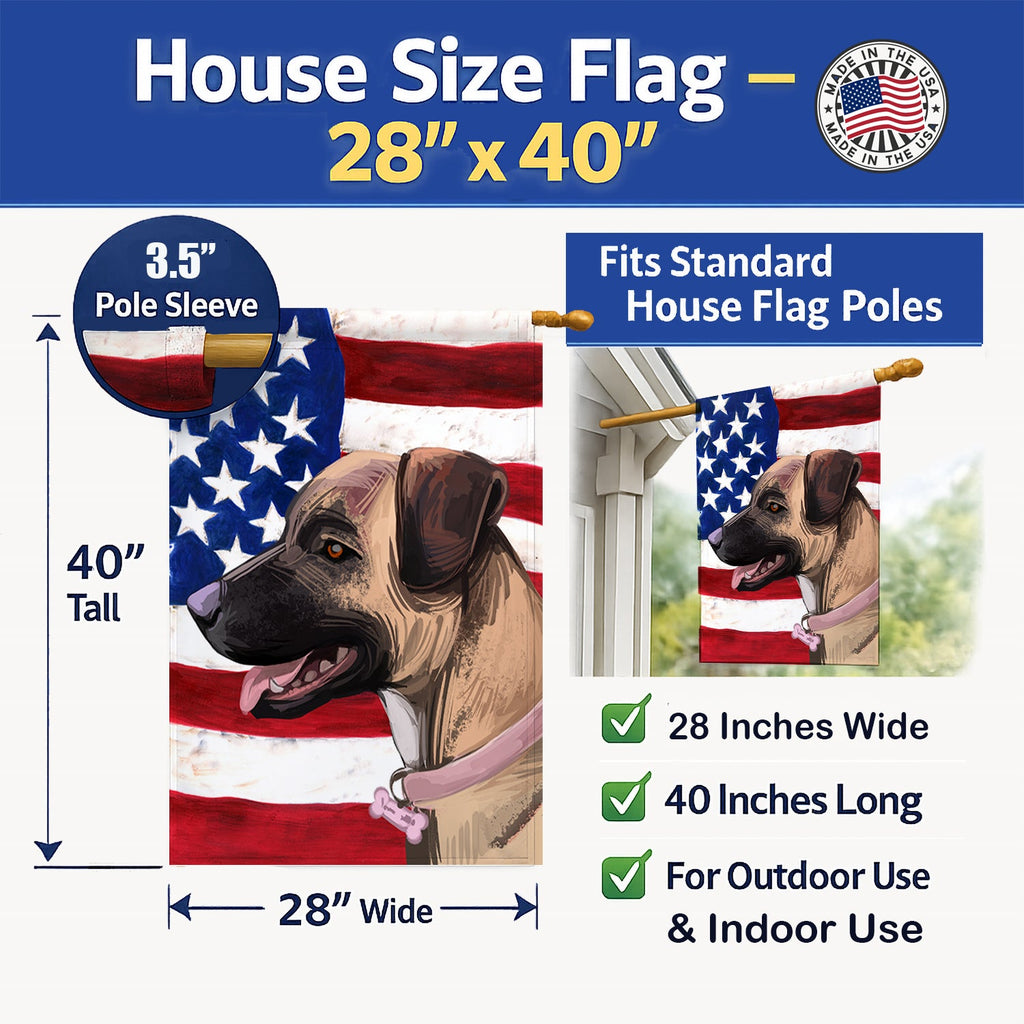 Treeing Tennessee Brindle American Flag House Flag 28x40 Porch Sleeve Pole Decorative Outside Yard Banner Artwork Wall Hanging, Polyester