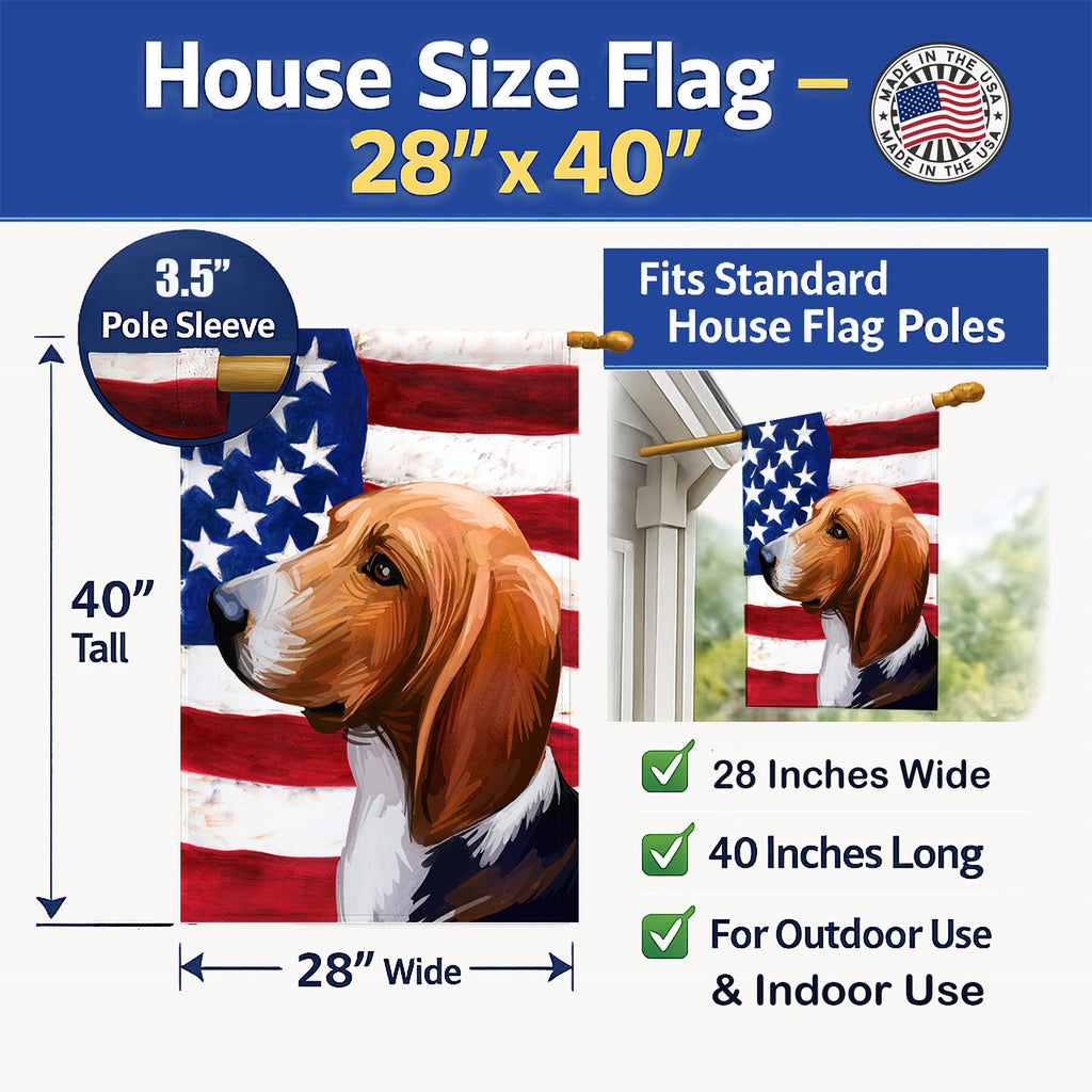 Treeing Walker Coonhound American Flag House Flag 28x40 Porch Sleeve Pole Decorative Outside Yard Banner Artwork Wall Hanging, Polyester