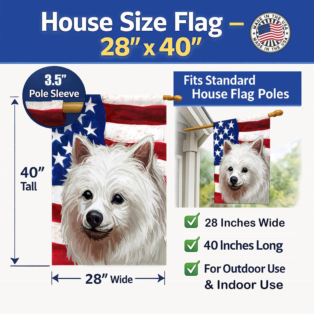 Volpino Italiano American Flag House Flag 28x40 Porch Sleeve Pole Decorative Outside Yard Banner Artwork Wall Hanging, Polyester