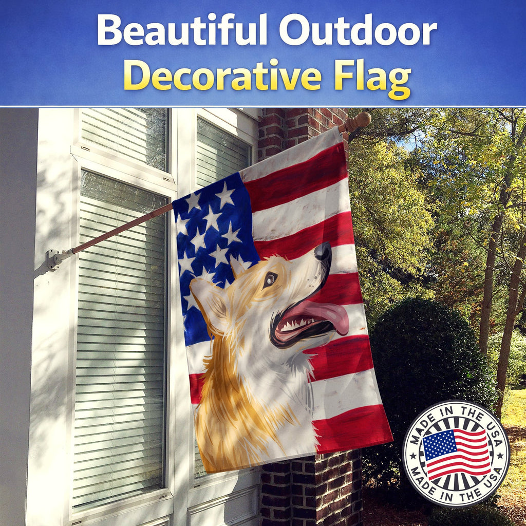 Pembroke Welsh Corgi American Flag House Flag 28x40 Porch Sleeve Pole Decorative Outside Yard Banner Artwork Wall Hanging, Polyester