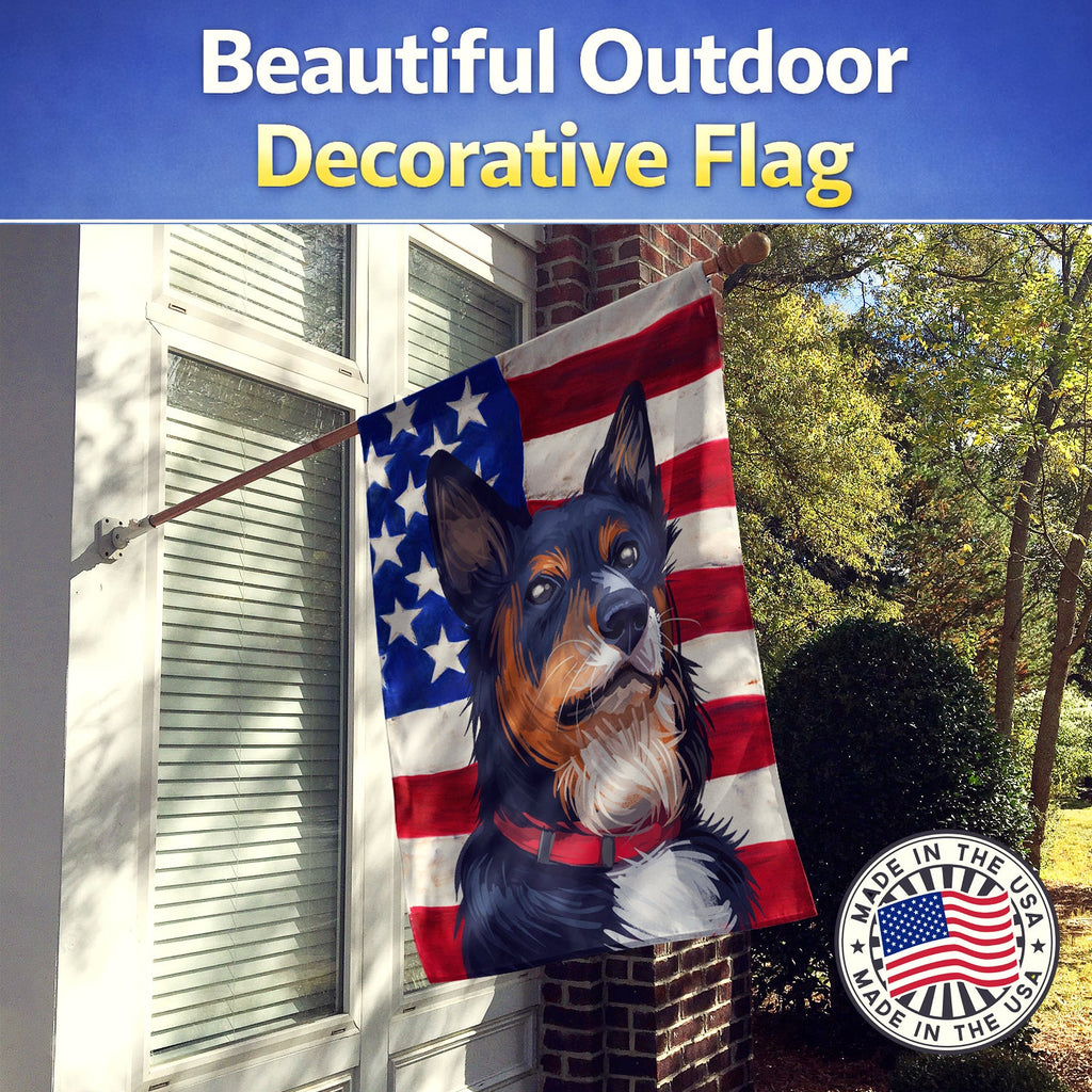 Welsh Sheepdog American Flag House Flag 28x40 Porch Sleeve Pole Decorative Outside Yard Banner Artwork Wall Hanging, Polyester