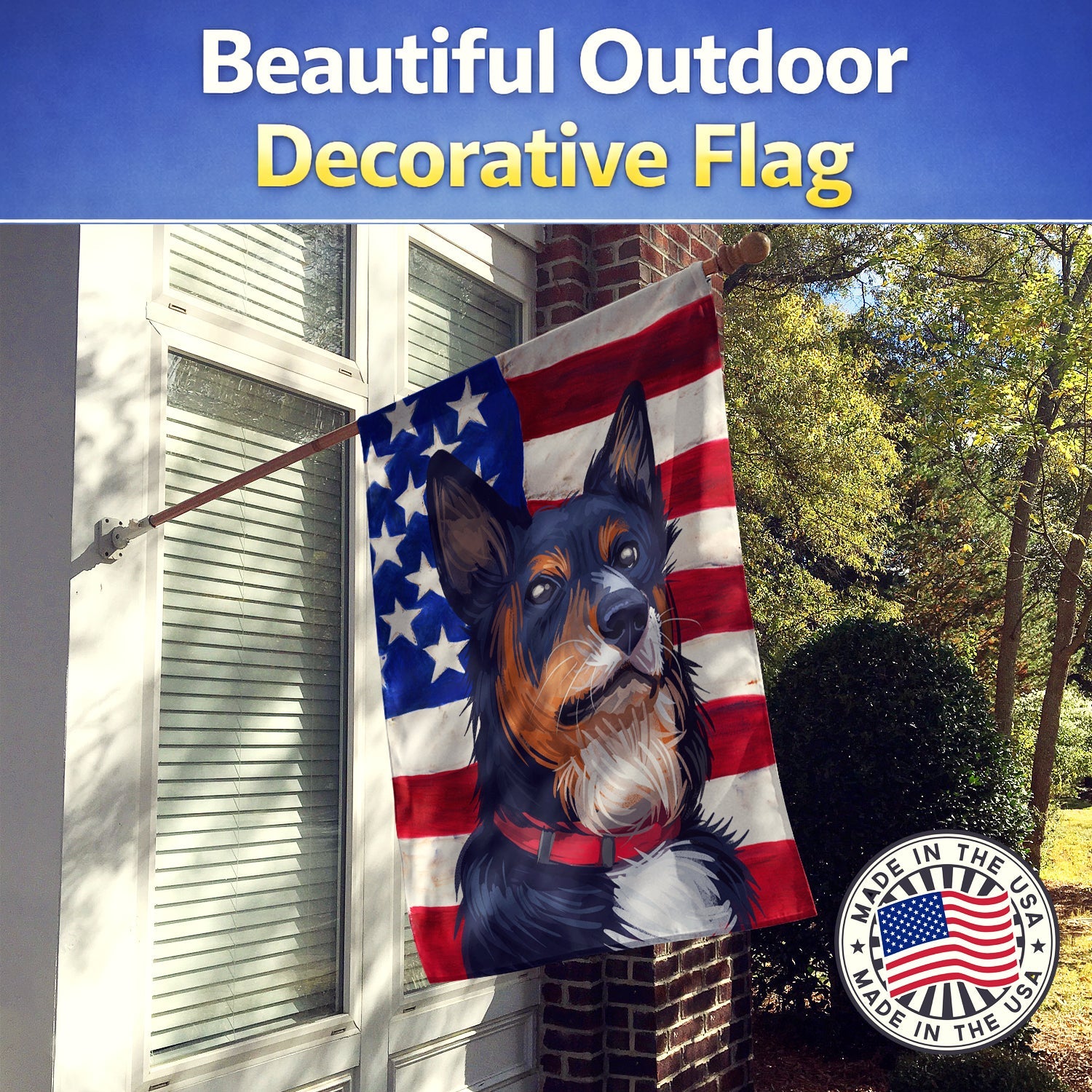 Welsh Sheepdog American Flag House Flag 28x40 Porch Sleeve Pole Decorative Outside Yard Banner Artwork Wall Hanging, Polyester
