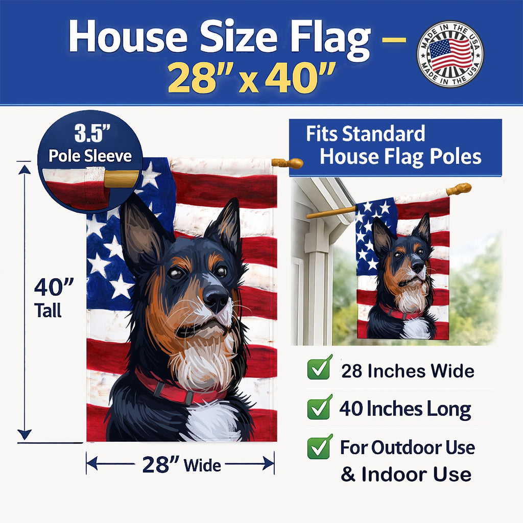 Welsh Sheepdog American Flag House Flag 28x40 Porch Sleeve Pole Decorative Outside Yard Banner Artwork Wall Hanging, Polyester