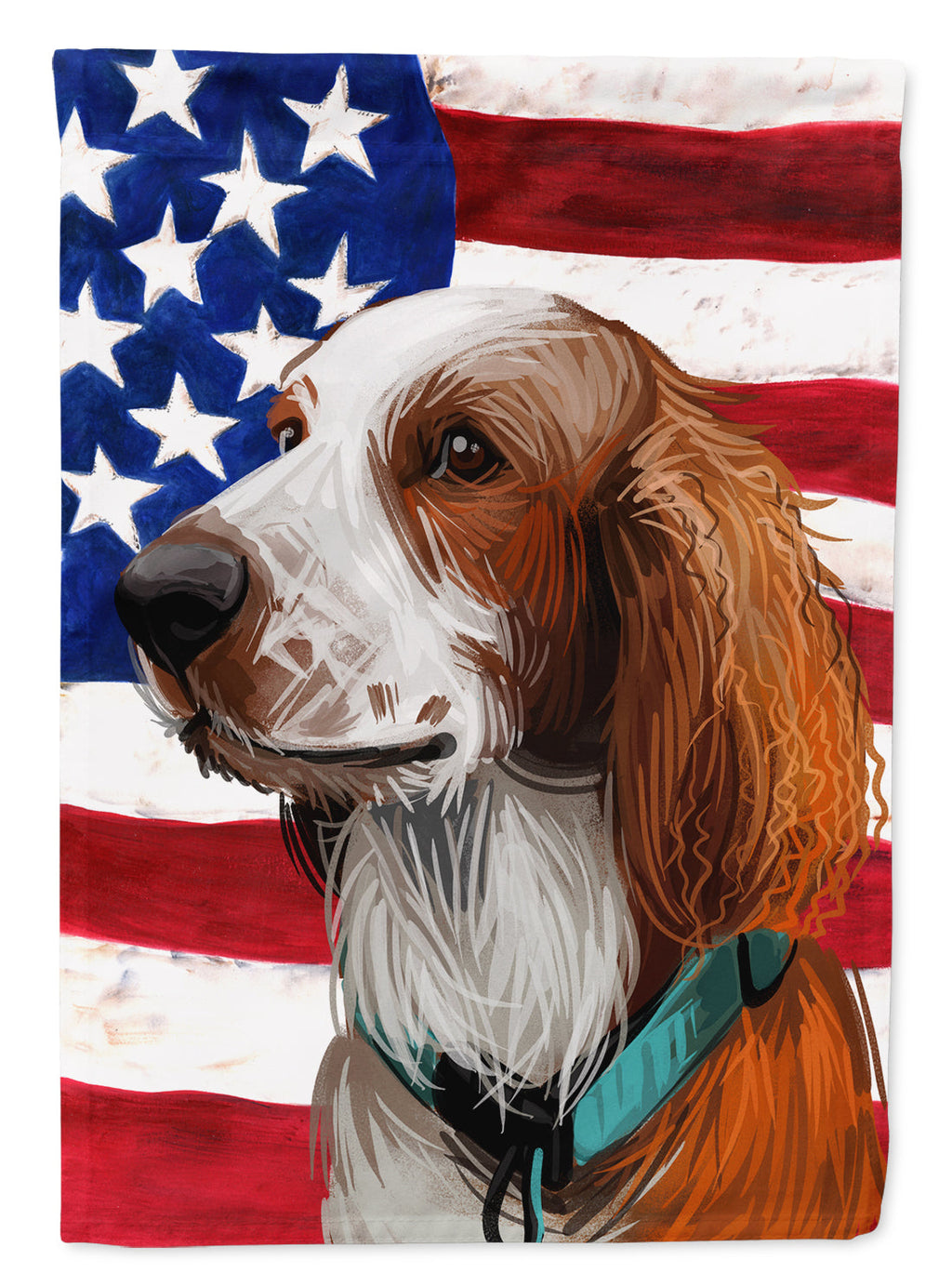 Welsh Springer Spaniel American Flag House Flag 28x40 Porch Sleeve Pole Decorative Outside Yard Banner Artwork Wall Hanging, Polyester
