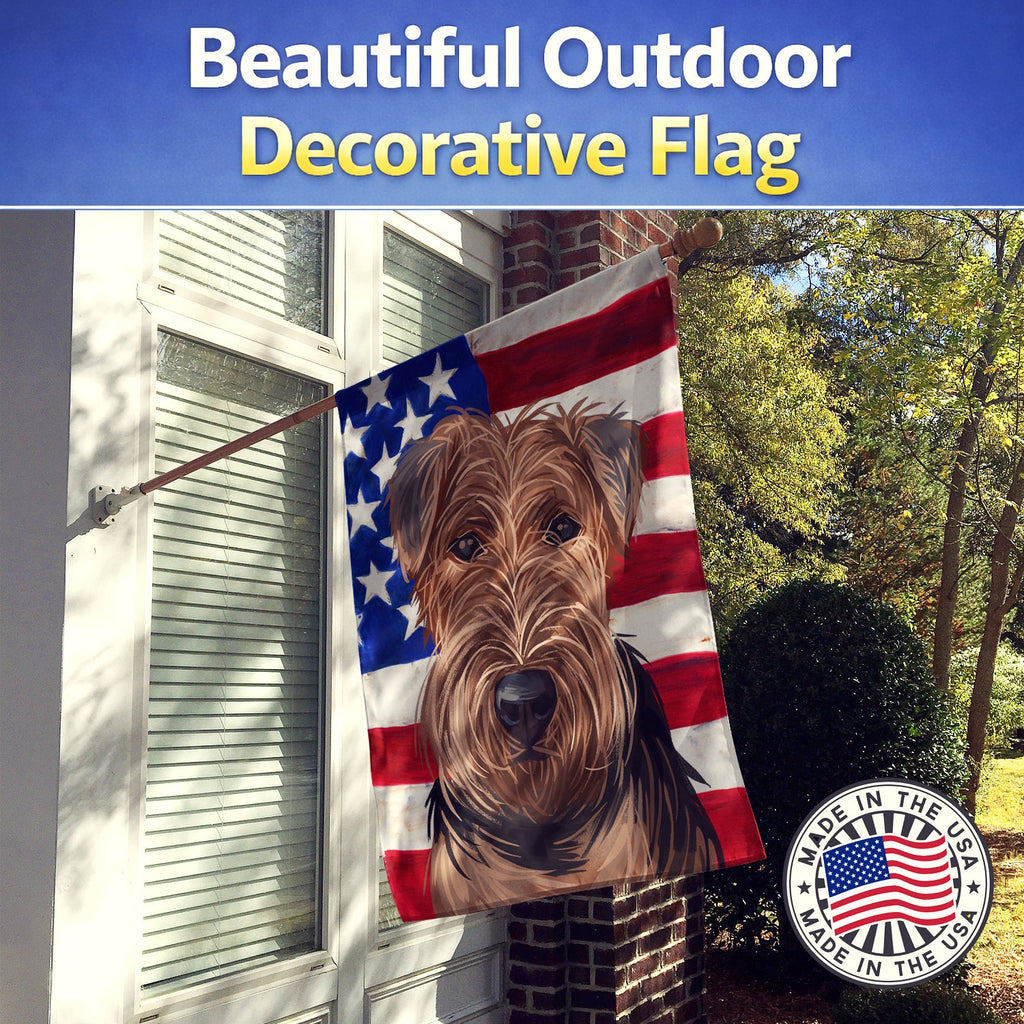 Welsh Terrier American Flag House Flag 28x40 Porch Sleeve Pole Decorative Outside Yard Banner Artwork Wall Hanging, Polyester