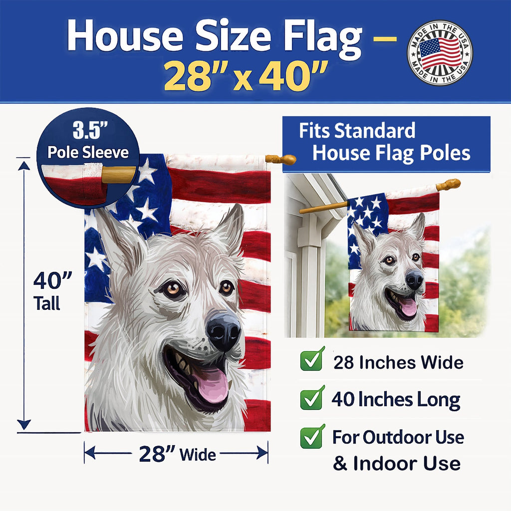 West Siberian Laika American Flag House Flag 28x40 Porch Sleeve Pole Decorative Outside Yard Banner Artwork Wall Hanging, Polyester