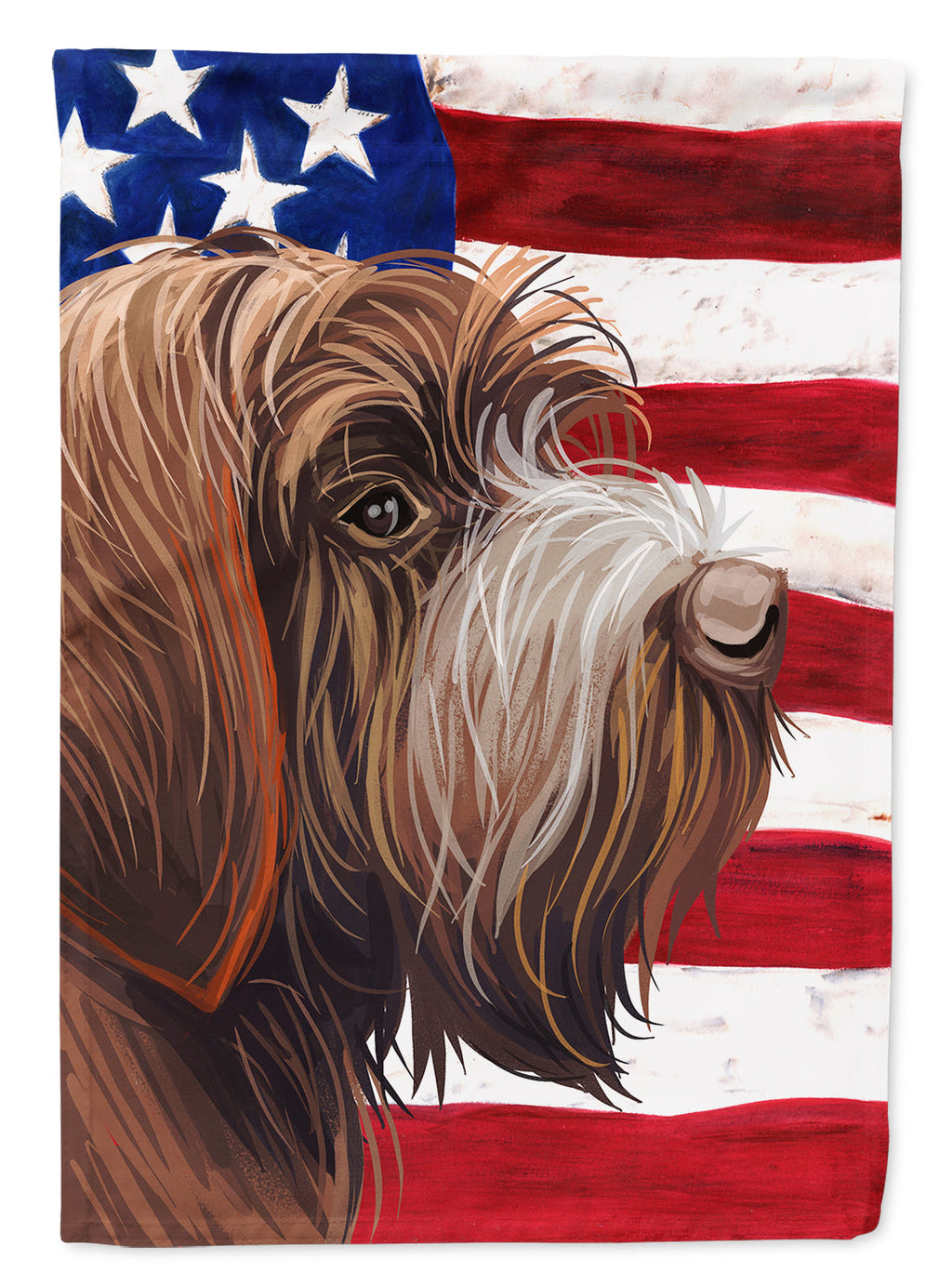 Wirehaired Pointing Griffon American Flag House Flag 28x40 Porch Sleeve Pole Decorative Outside Yard Banner Artwork Wall Hanging, Polyester