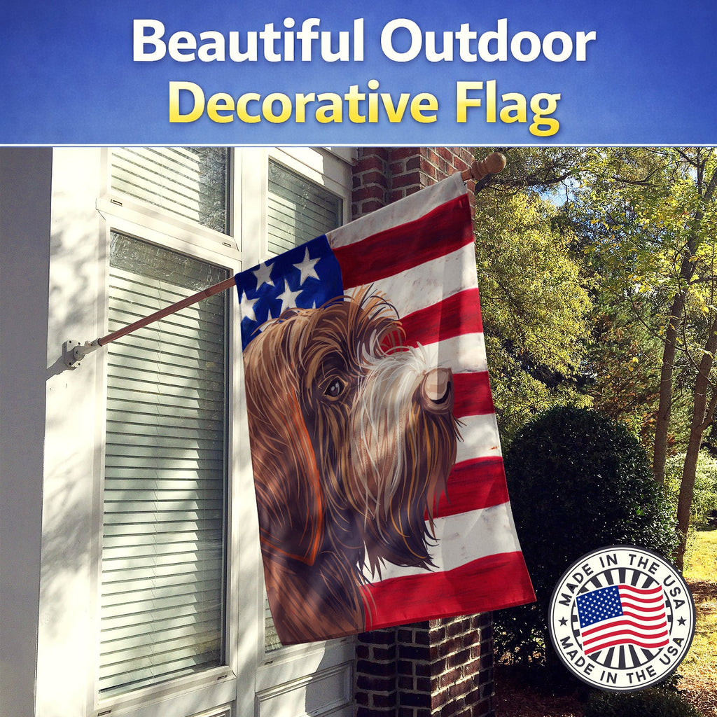 Wirehaired Pointing Griffon American Flag House Flag 28x40 Porch Sleeve Pole Decorative Outside Yard Banner Artwork Wall Hanging, Polyester