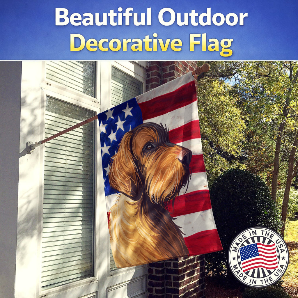 Wirehaired Vizsla American Flag House Flag 28x40 Porch Sleeve Pole Decorative Outside Yard Banner Artwork Wall Hanging, Polyester