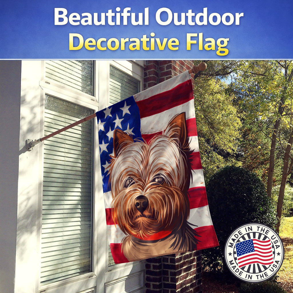Yorkshire Terrier American Flag House Flag 28x40 Porch Sleeve Pole Decorative Outside Yard Banner Artwork Wall Hanging, Polyester