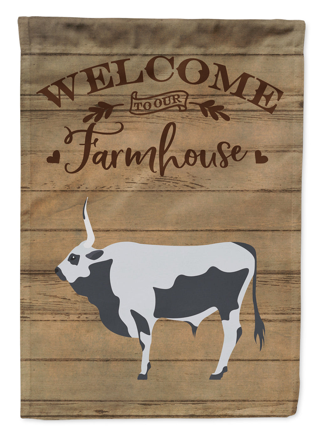 Hungarian Grey Steppe Cow Welcome House Flag 28x40 Porch Sleeve Pole Decorative Outside Yard Banner Artwork Wall Hanging, Polyester