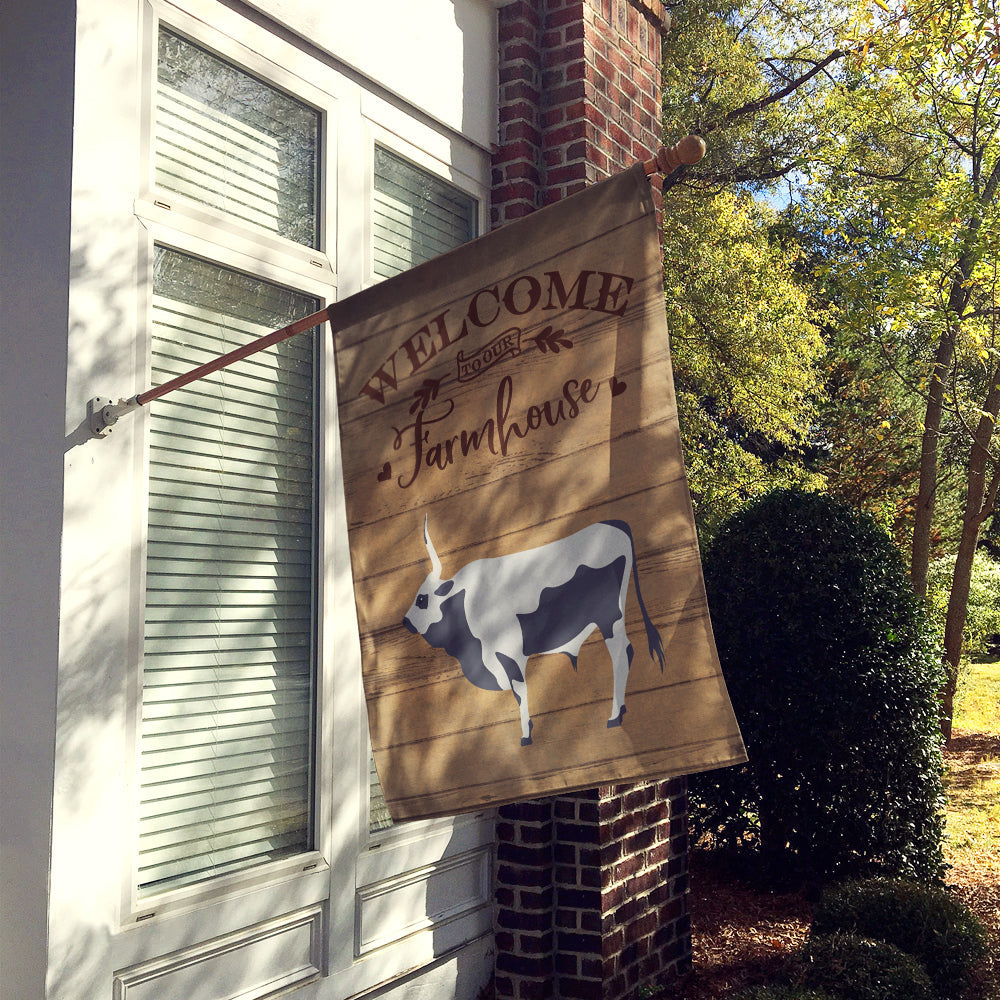 Hungarian Grey Steppe Cow Welcome House Flag 28x40 Porch Sleeve Pole Decorative Outside Yard Banner Artwork Wall Hanging, Polyester