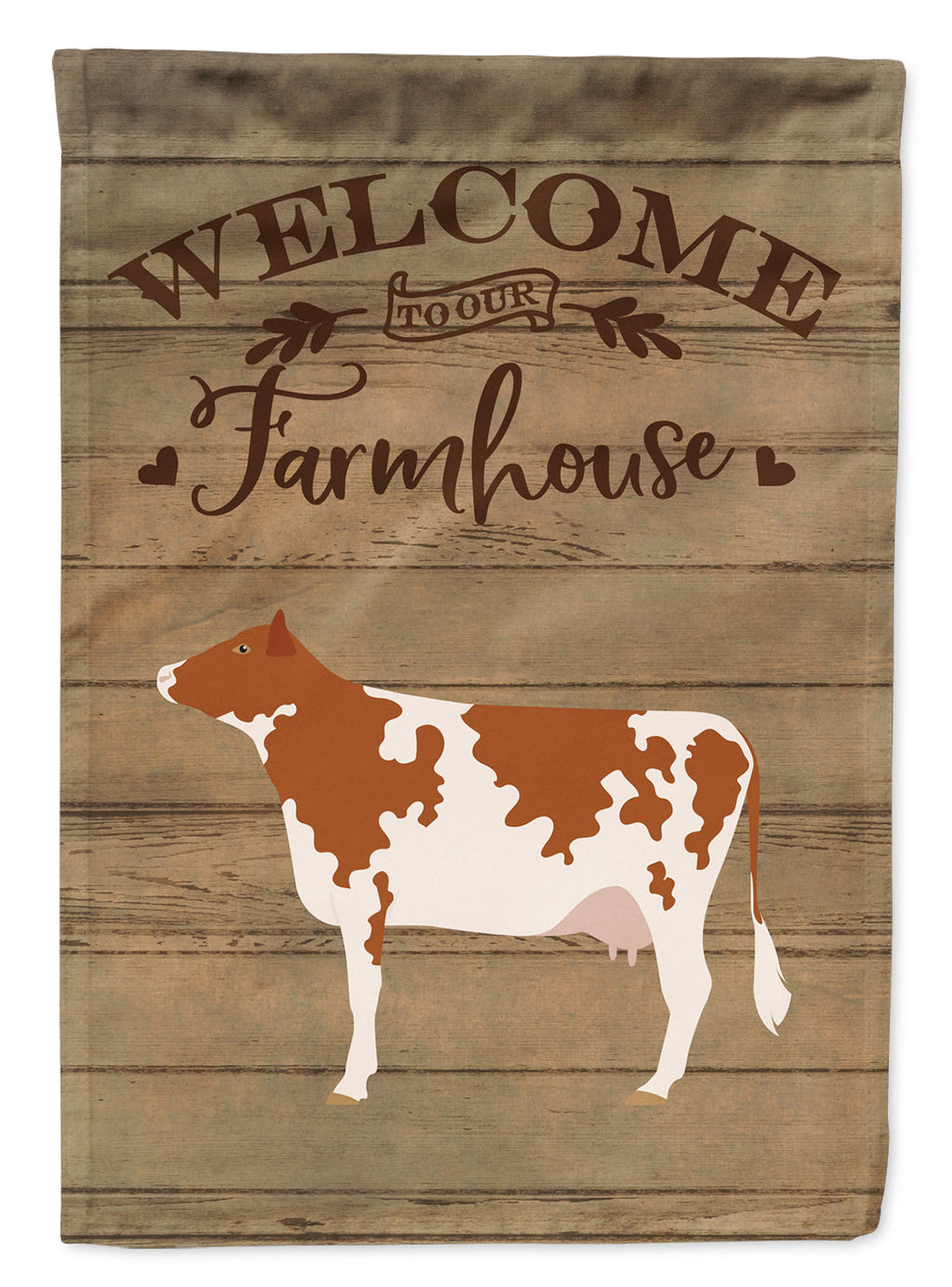 Ayrshire Cow Welcome House Flag 28x40 Porch Sleeve Pole Decorative Outside Yard Banner Artwork Wall Hanging, Polyester