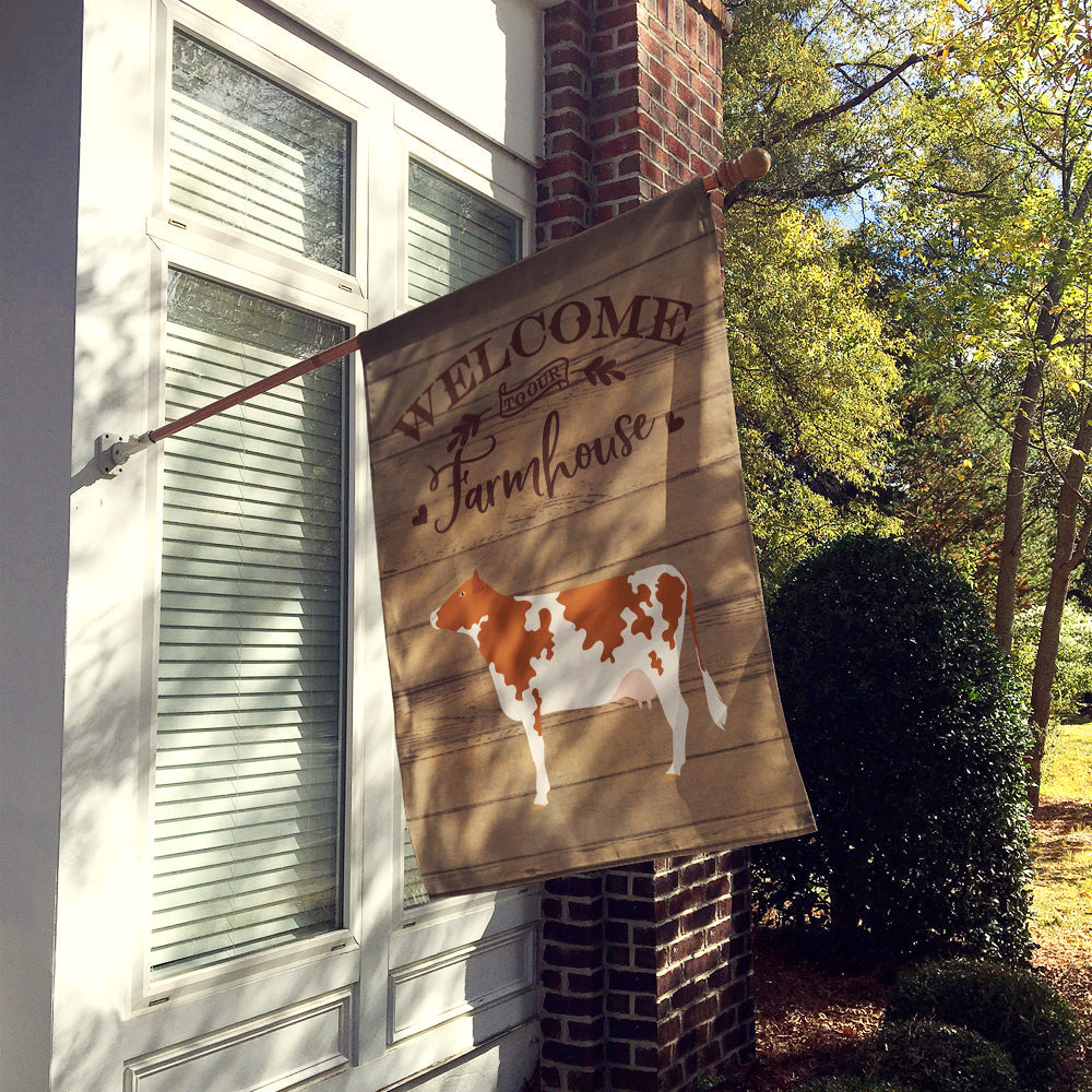 Ayrshire Cow Welcome House Flag 28x40 Porch Sleeve Pole Decorative Outside Yard Banner Artwork Wall Hanging, Polyester