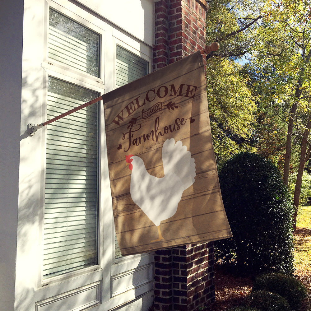 Leghorn Chicken Welcome House Flag 28x40 Porch Sleeve Pole Decorative Outside Yard Banner Artwork Wall Hanging, Polyester