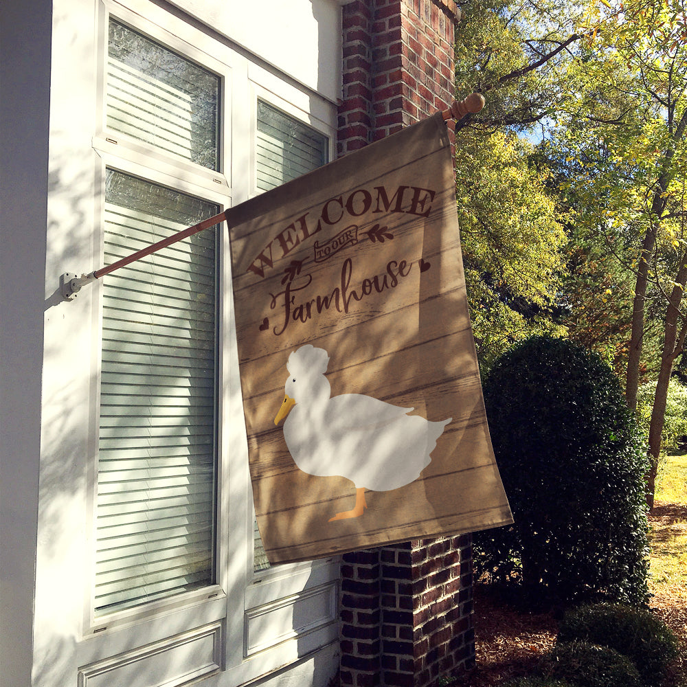 Crested Duck Welcome House Flag 28x40 Porch Sleeve Pole Decorative Outside Yard Banner Artwork Wall Hanging, Polyester
