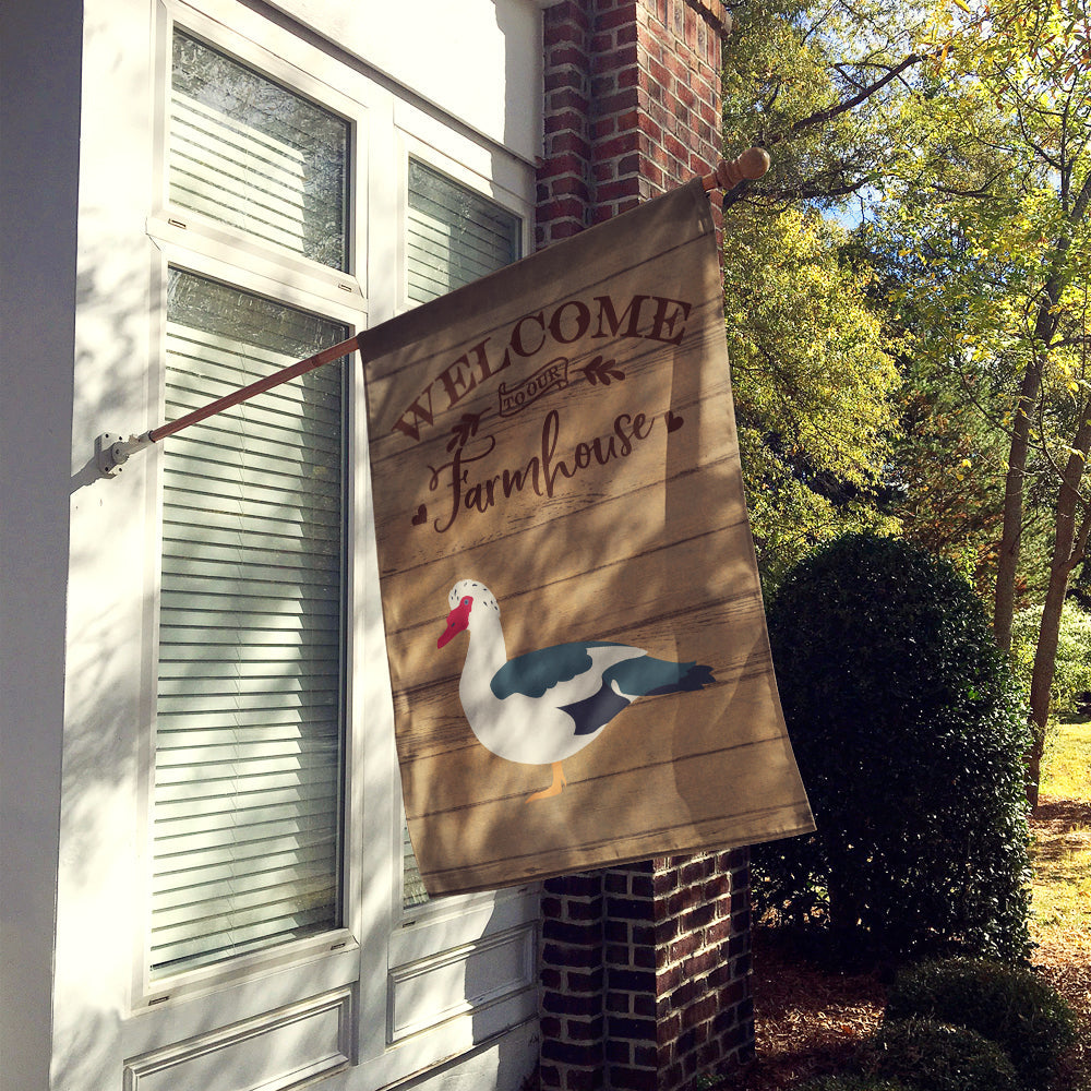 Muscovy Duck Welcome House Flag 28x40 Porch Sleeve Pole Decorative Outside Yard Banner Artwork Wall Hanging, Polyester