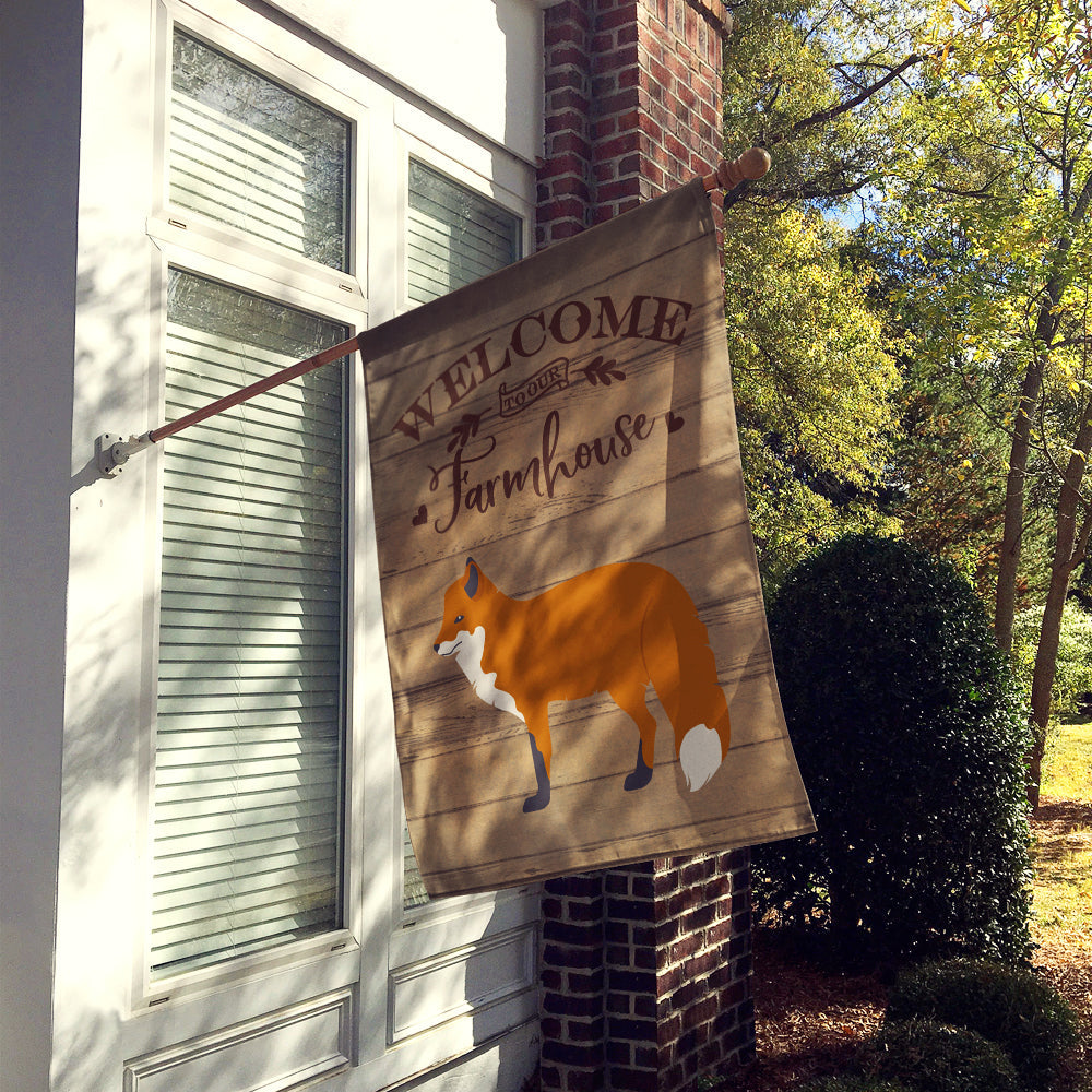 Red Fox Welcome House Flag 28x40 Porch Sleeve Pole Decorative Outside Yard Banner Artwork Wall Hanging, Polyester