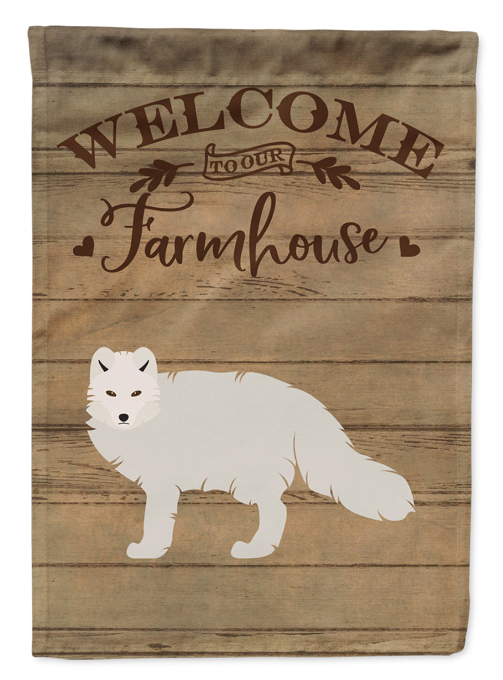 White Arctic Fox Welcome House Flag 28x40 Porch Sleeve Pole Decorative Outside Yard Banner Artwork Wall Hanging, Polyester