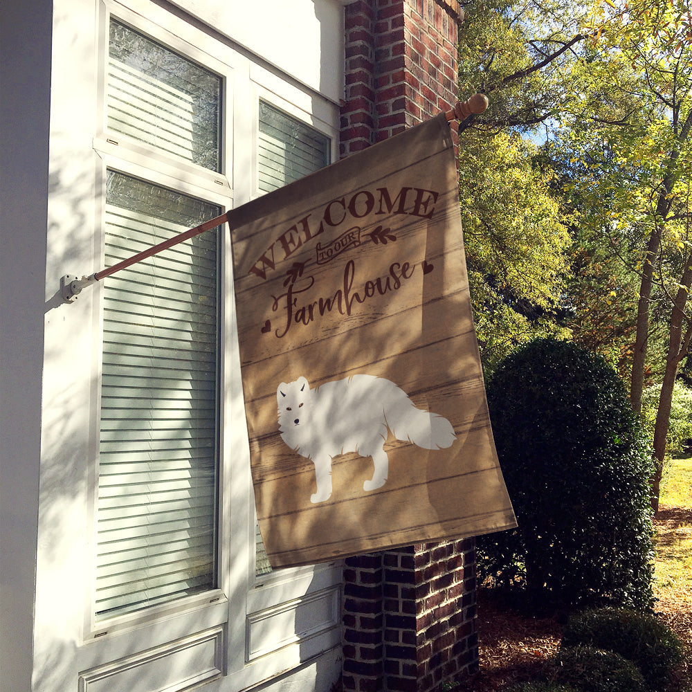 White Arctic Fox Welcome House Flag 28x40 Porch Sleeve Pole Decorative Outside Yard Banner Artwork Wall Hanging, Polyester