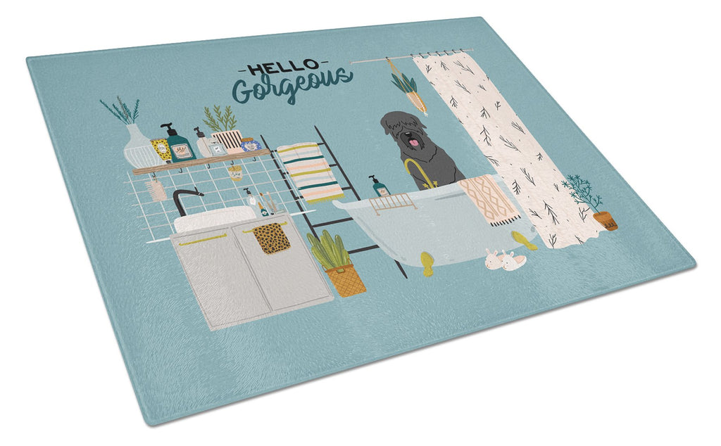 Black Russian Terrier in Bathtub Cutting Board Tempered Glass Kitchen Cutting Surface, Heat Resistant Chopping, Non-Slip Feet, Food Prep & Serving