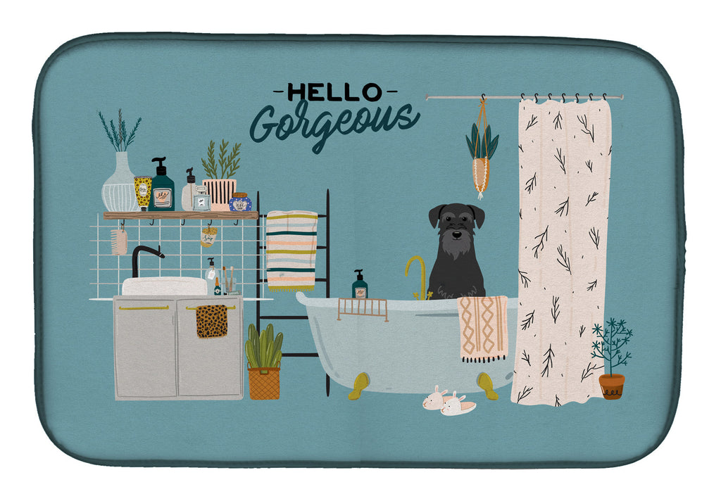 Black Standard Schnauzer in Bathtub Dish Drying Mat Absorbent Dish Drying Mat Pad for Kitchen Counter Dish Drainer Mat for Countertop, 14 x 21", Multicolor