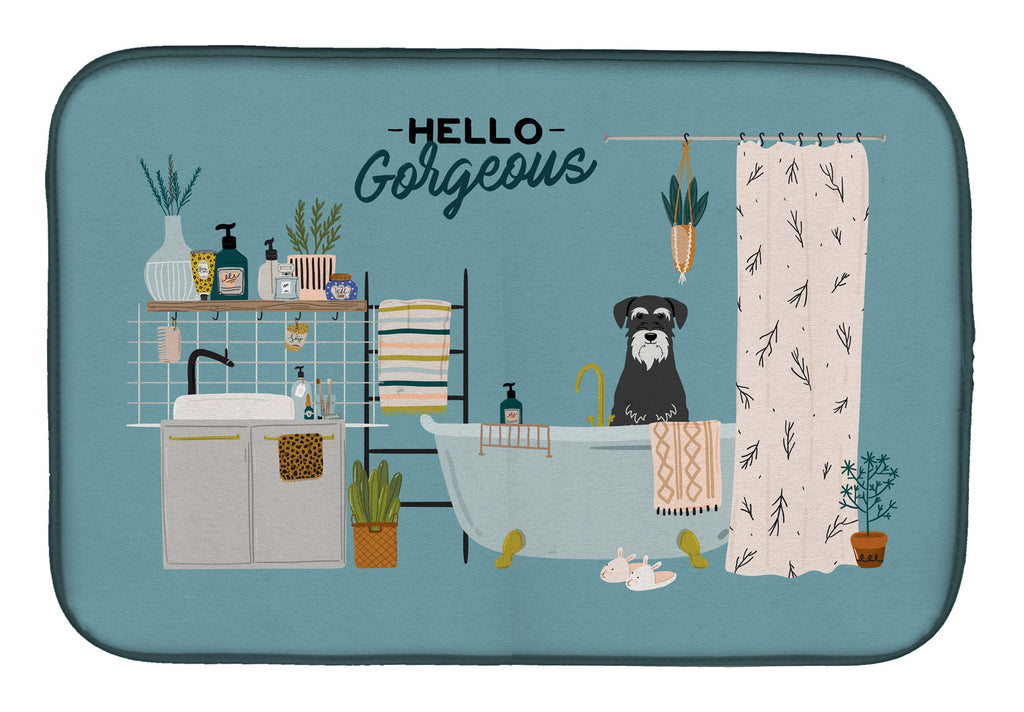 Salt and Pepper Standard Schnauzer in Bathtub Dish Drying Mat Absorbent Dish Drying Mat Pad for Kitchen Counter Dish Drainer Mat for Countertop, 14 x 21", Multicolor