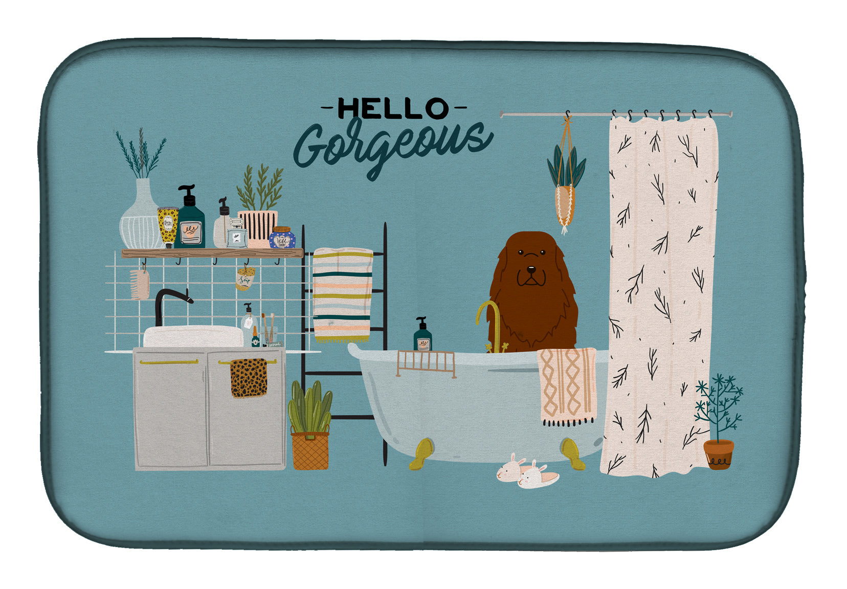 Caucasian Shepherd Dog in Bathtub Dish Drying Mat Absorbent Dish Drying Mat Pad for Kitchen Counter Dish Drainer Mat for Countertop, 14 x 21", Multicolor