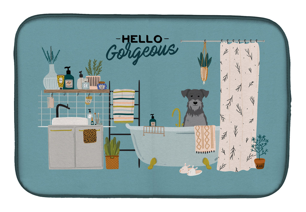 Black Silver Miniature Schnauzer in Bathtub Dish Drying Mat Absorbent Dish Drying Mat Pad for Kitchen Counter Dish Drainer Mat for Countertop, 14 x 21", Multicolor