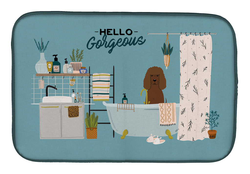 Irish Water Spaniel in Bathtub Dish Drying Mat Absorbent Dish Drying Mat Pad for Kitchen Counter Dish Drainer Mat for Countertop, 14 x 21", Multicolor