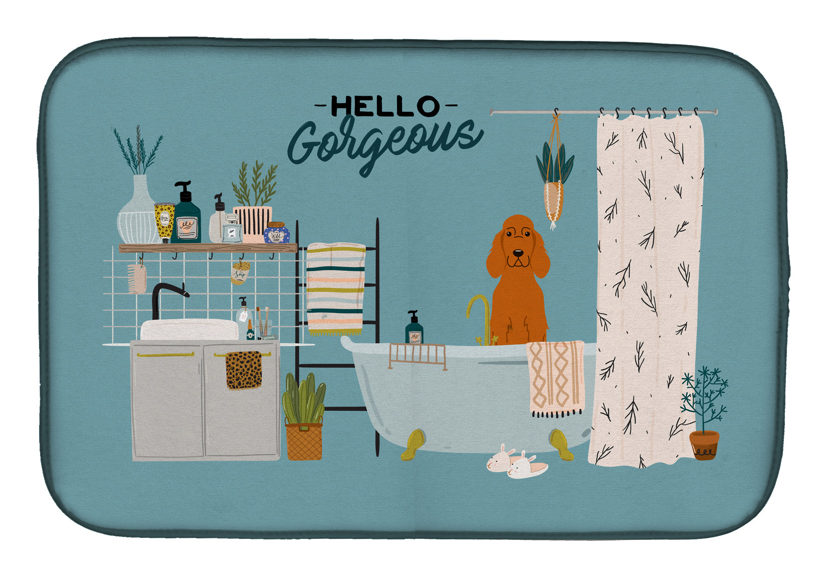 Irish Setter in Bathtub Dish Drying Mat Absorbent Dish Drying Mat Pad for Kitchen Counter Dish Drainer Mat for Countertop, 14 x 21", Multicolor