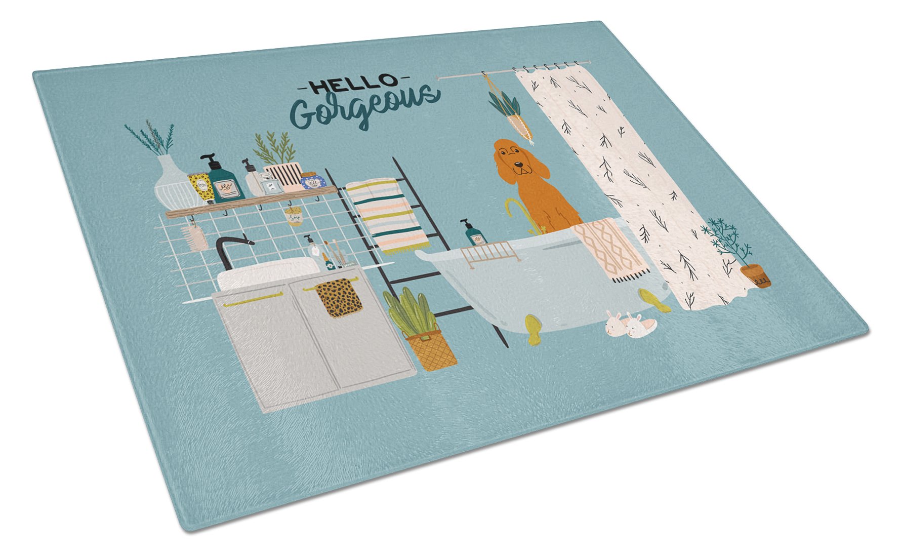 Irish Setter in Bathtub Cutting Board Tempered Glass Kitchen Cutting Surface, Heat Resistant Chopping, Non-Slip Feet, Food Prep & Serving