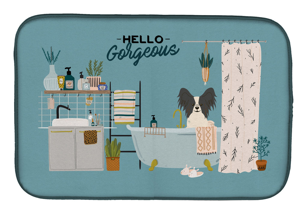 Black White Papillon in Bathtub Dish Drying Mat Absorbent Dish Drying Mat Pad for Kitchen Counter Dish Drainer Mat for Countertop, 14 x 21", Multicolor