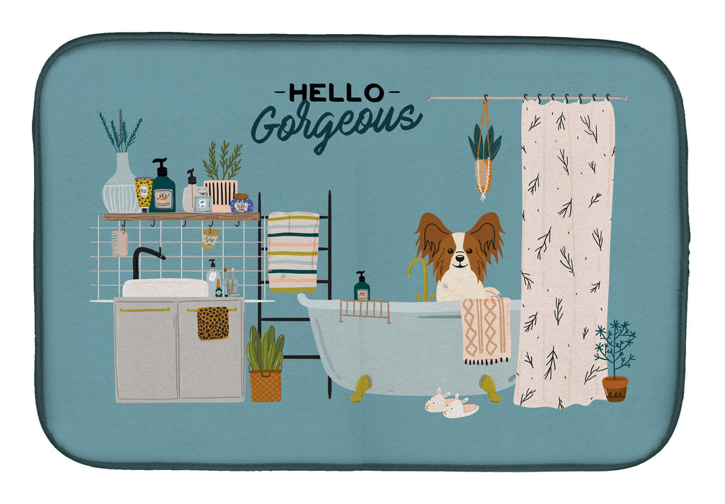 Red White Papillon in Bathtub Dish Drying Mat Absorbent Dish Drying Mat Pad for Kitchen Counter Dish Drainer Mat for Countertop, 14 x 21", Multicolor