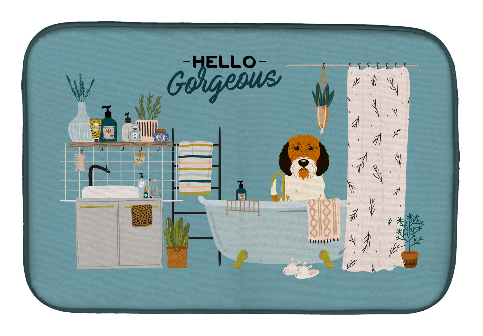 Petit Basset Griffon Veenden in Bathtub Dish Drying Mat Absorbent Dish Drying Mat Pad for Kitchen Counter Dish Drainer Mat for Countertop, 14 x 21", Multicolor