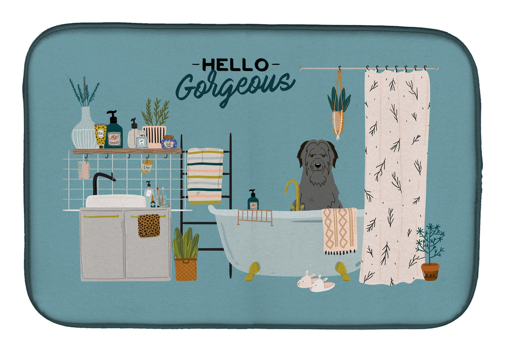 Black Briard in Bathtub Dish Drying Mat Absorbent Dish Drying Mat Pad for Kitchen Counter Dish Drainer Mat for Countertop, 14 x 21", Multicolor