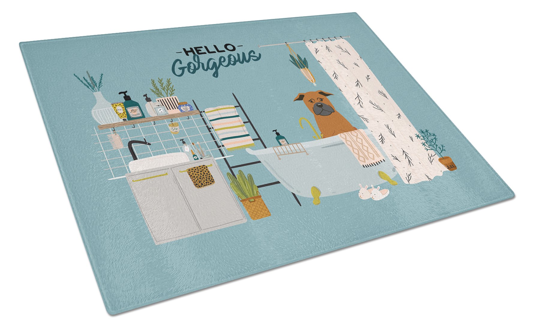 Chinese Chongqing Dog in Bathtub Cutting Board Tempered Glass Kitchen Cutting Surface, Heat Resistant Chopping, Non-Slip Feet, Food Prep & Serving