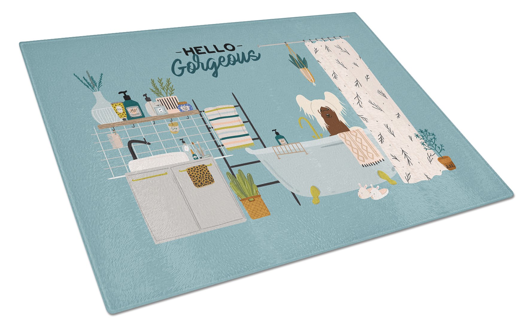 Cream Chinese Crested in Bathtub Cutting Board Tempered Glass Kitchen Cutting Surface, Heat Resistant Chopping, Non-Slip Feet, Food Prep & Serving