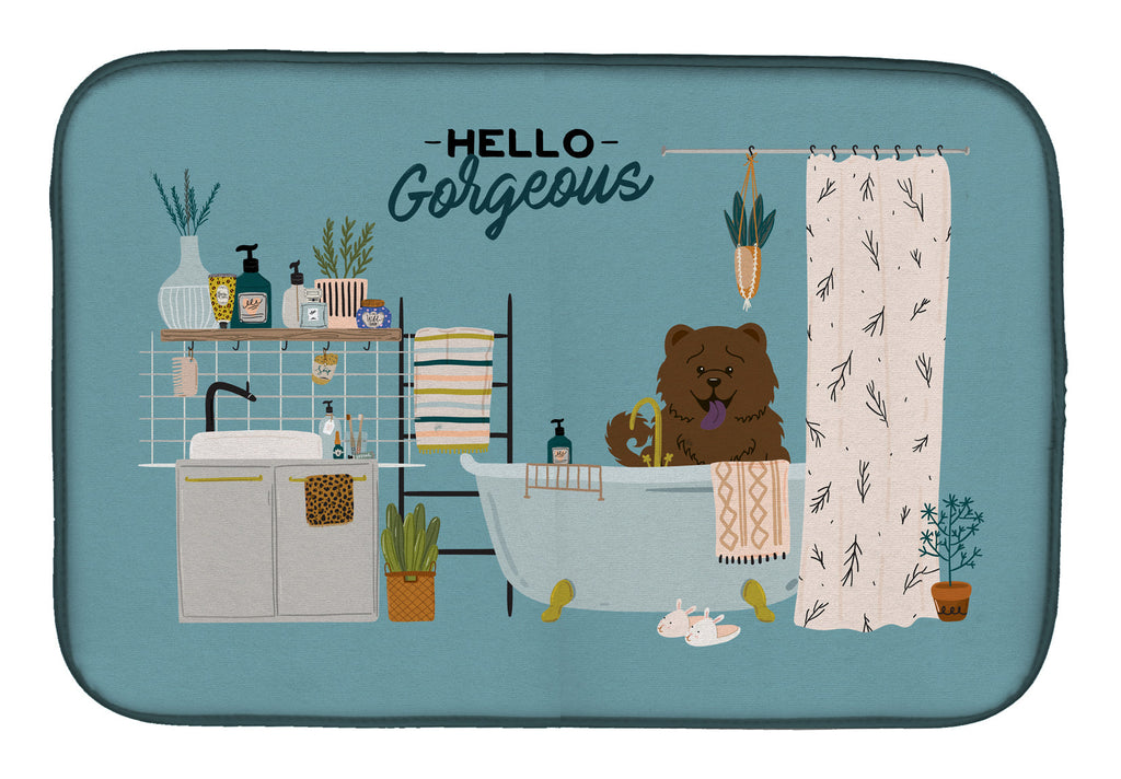 Chocolate Chow Chow in Bathtub Dish Drying Mat Absorbent Dish Drying Mat Pad for Kitchen Counter Dish Drainer Mat for Countertop, 14 x 21", Multicolor